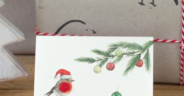 Mini Robin under pine sprig card - Papersheep (Trade Only)