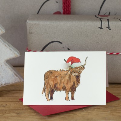 Mini Highland Cow in hat card