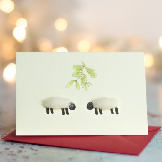 Mini Sheep under Mistletoe card