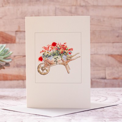 Wheelbarrow of Summer flowers card Wheelbarrow of Summer flowers card
