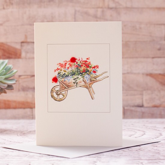 Wheelbarrow of Summer flowers card
