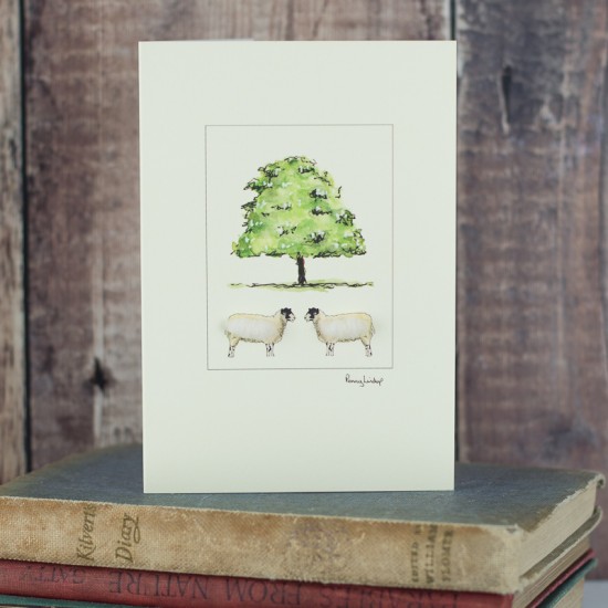 Sheep and chestnut tree card