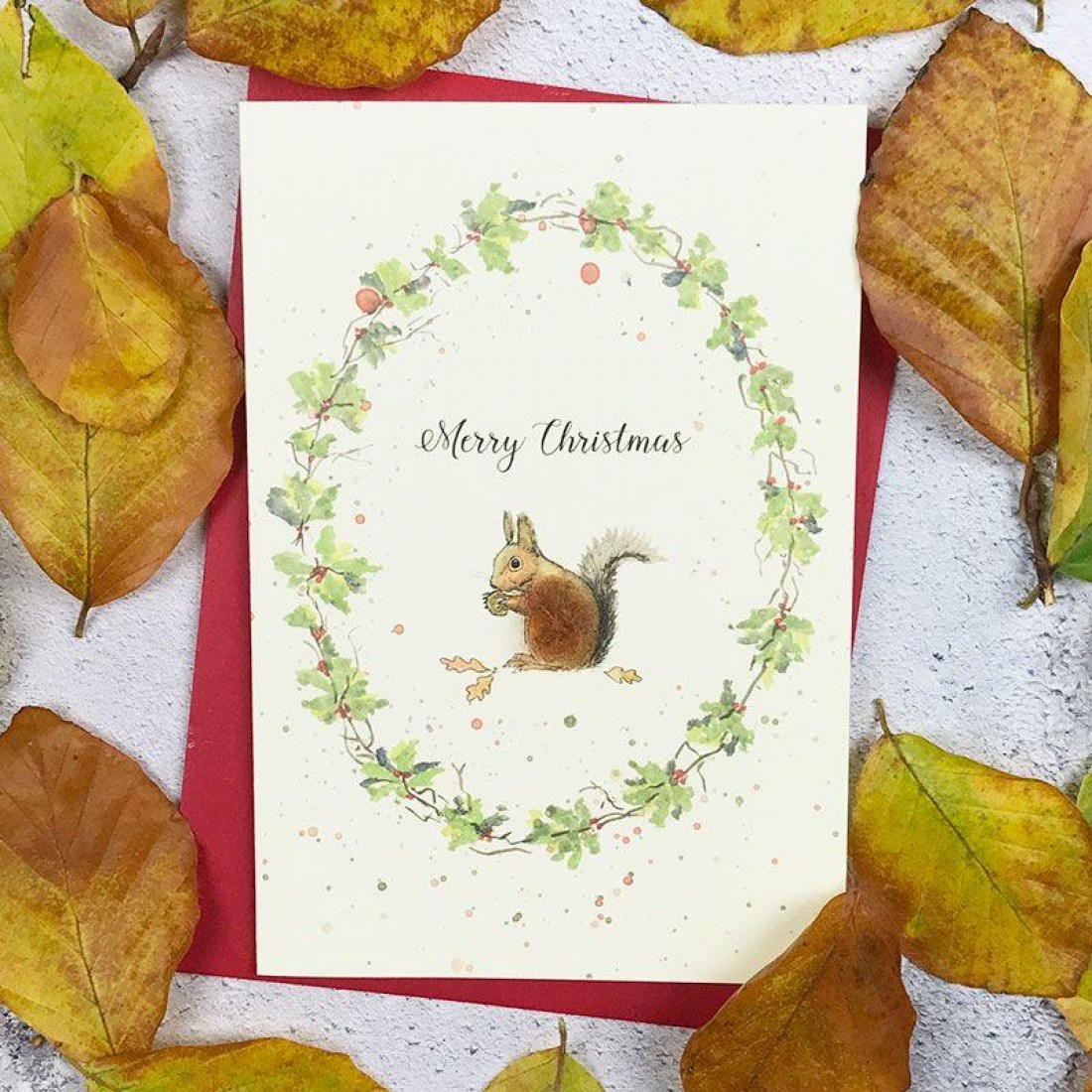 Squirrel and floral wreath Christmas card - Papersheep (Trade Only)