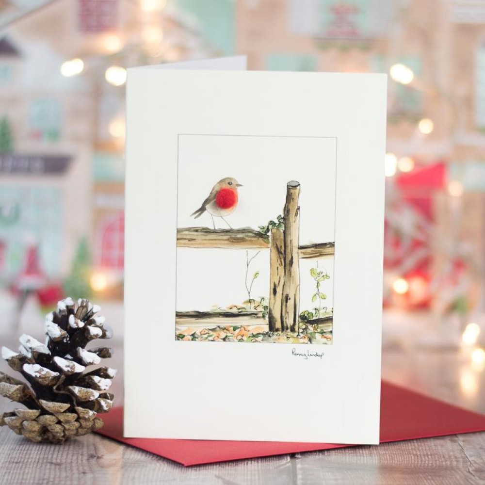 Robin on a fence Christmas card - Papersheep (Trade Only)