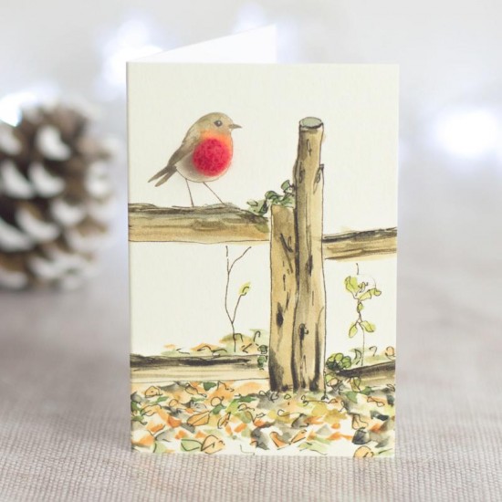 Mini Robin on a fence card - Papersheep (Trade Only)